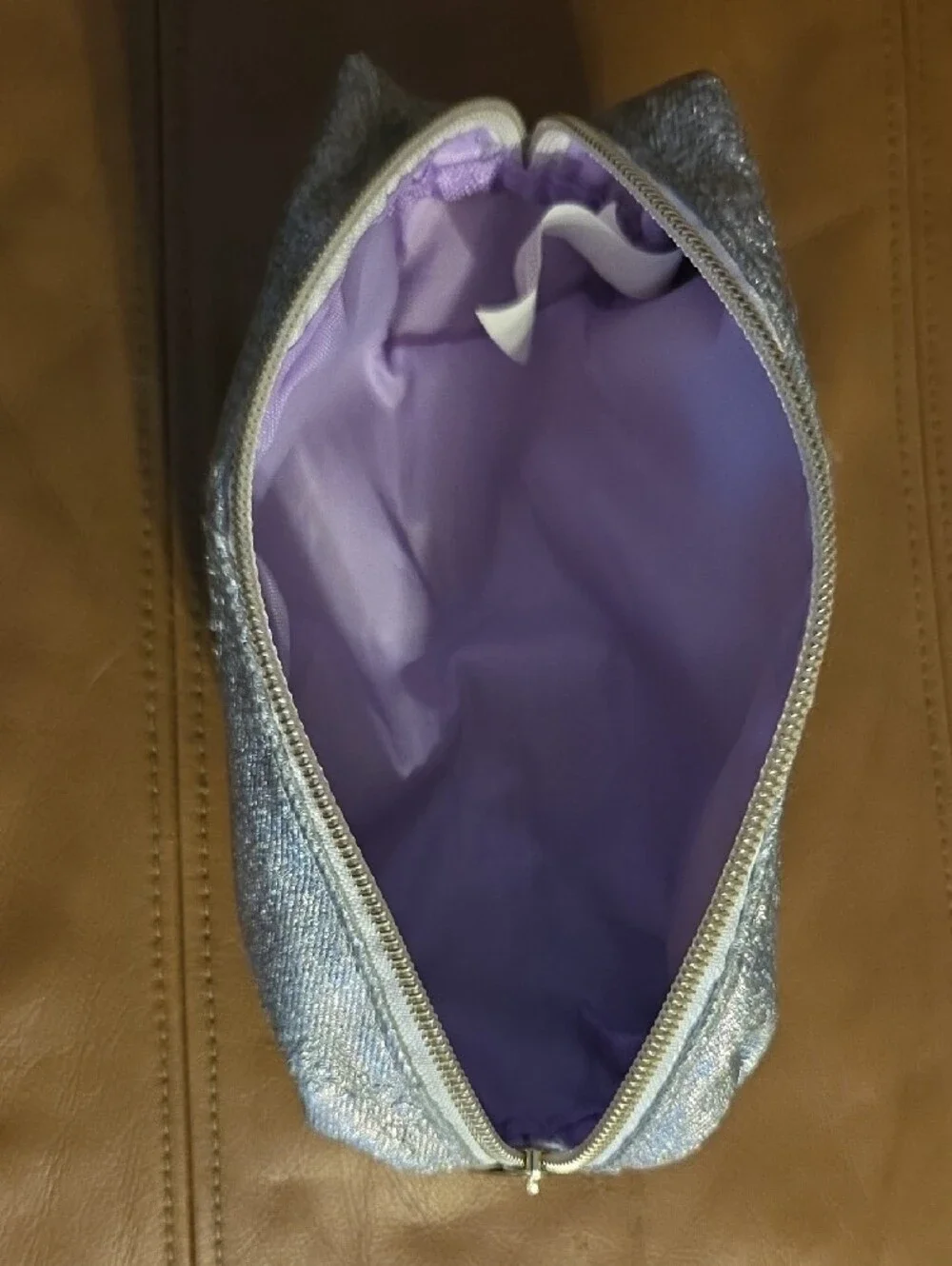Silver Sparkle With Purple Liner Cosmetic Pouch - Women's Makeup Case